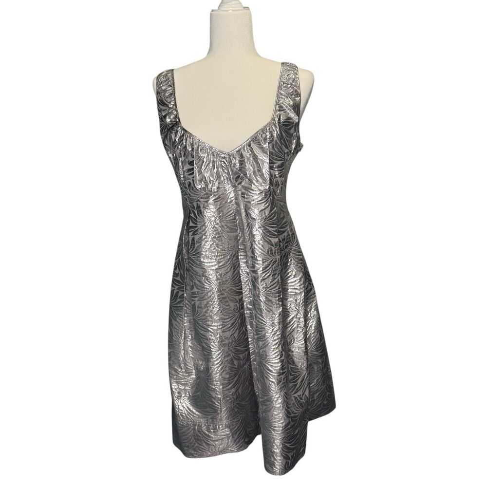 Calvin Klein Women 10 Dress Lightweight Futuristic Metallic Foil Pleated Formal - Picture 1 of 9
